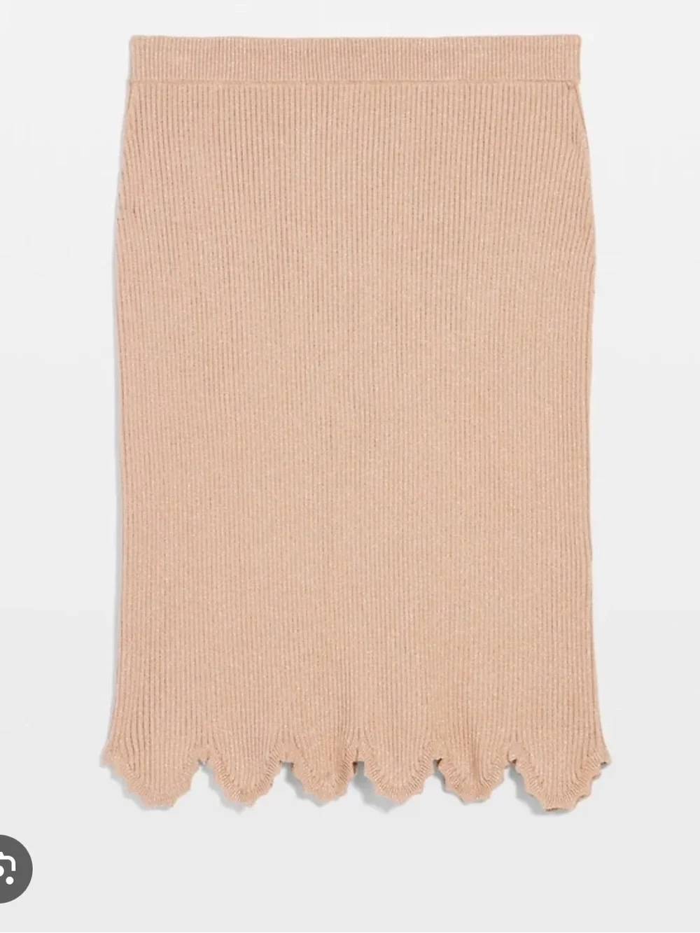 Ribbed Knit Scallop Hem Midi Skirt